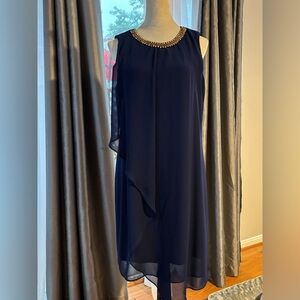 MSK Navy Dress with Embellished Neckline